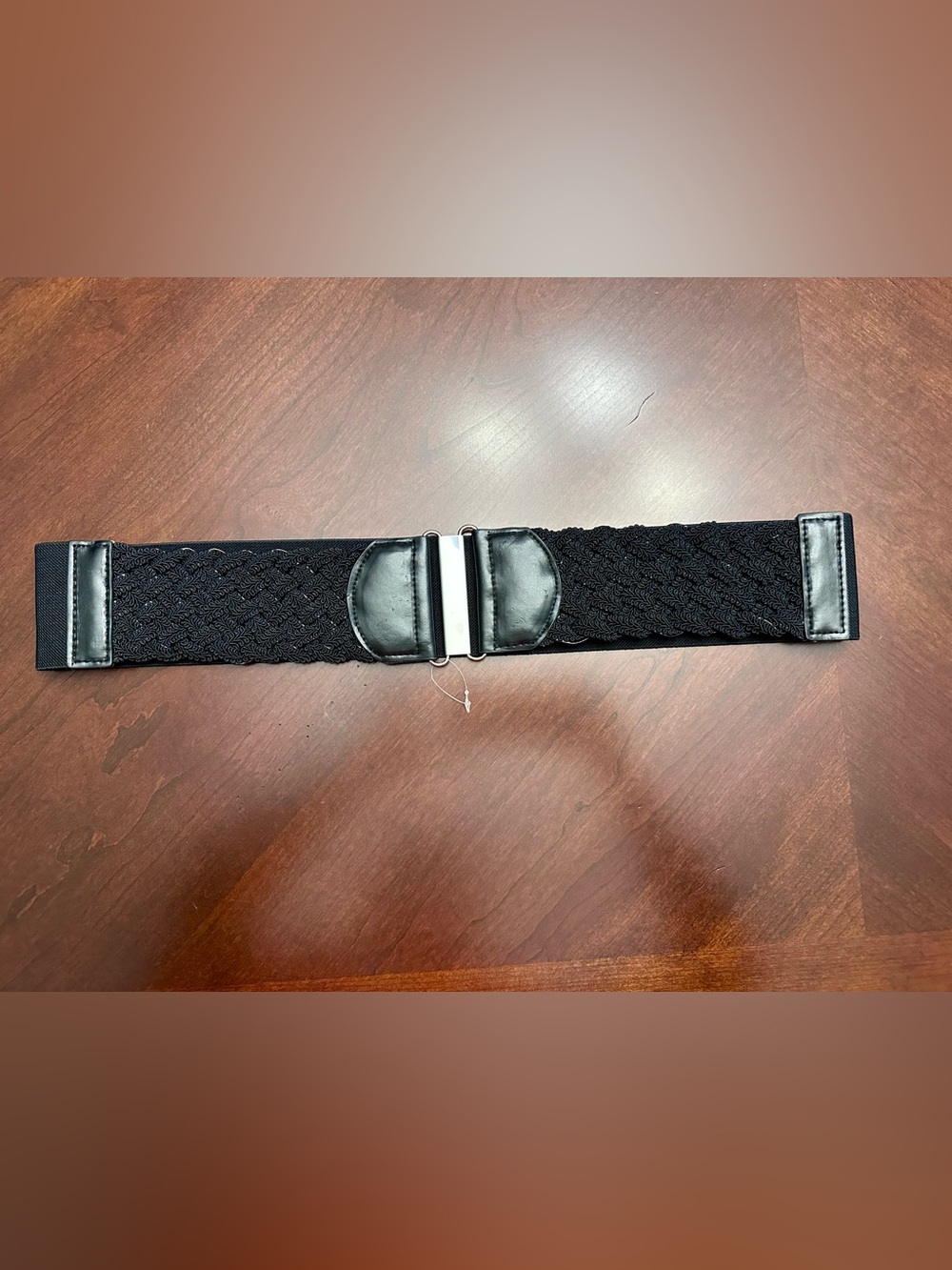 Wide Black Stretch Waist Belt Silver Slide Buckle Size 2X